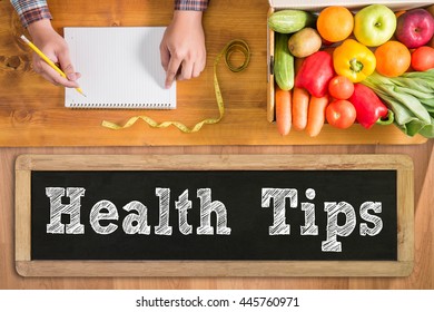 Health Tips Fresh Vegetables And  On A Wooden Table