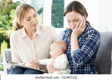 Health Visitor With New Mother Suffering With Depression