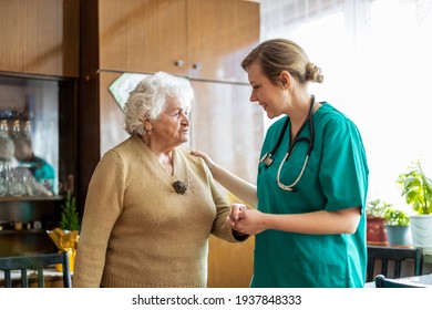 Health Visitor Talking To A Senior Woman During Home Visit
