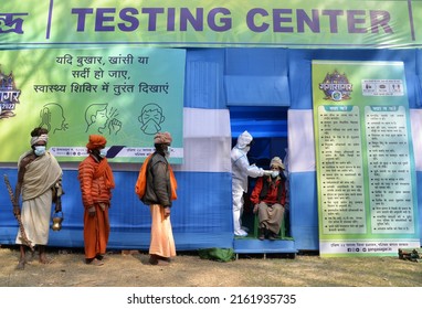 Health Worker Collects Swab Sample Of Pilgrim For COVID 19 Testing At Gangasagar Transit Camp Amid Concern Over Spread  Of COVID 19 On January 7,2022 In Calcutta, India. 