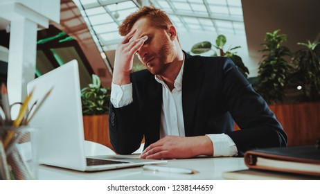 Healthcare Of Business People. Hard Office Work. Unhappy Office Manager. Worker In Suit. Time Management. Work With Laptop. Man Tired From Work. Office Interior. Workload Imbalance.