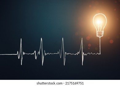 healthcare concept. Heart beats cardiogram with attention light bulb icon. Copy space. Idea symbol. - Shutterstock ID 2175169751