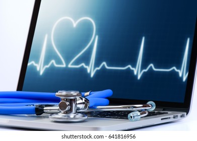 Healthcare Concept Laptop Computer Medical Cardiologic Stock Photo ...