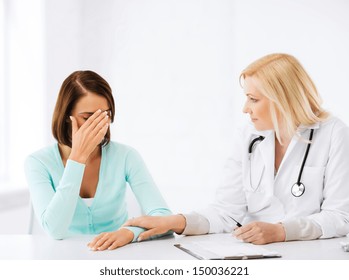 Healthcare And Medical Concept - Doctor With Patient In Hospital