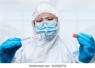 Healthcare , Medical Has A PCR Test Coronavirus COVID-19, Collection Process Nasal Samples NP And OP Oral, Viral DNA Diagnostic Procedure RT-PCR , Hand