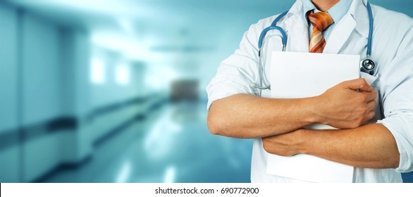 Healthcare And Medicine concept. Doctor with Medical Document In Hospital