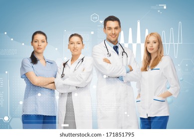 Healthcare And Medicine Concept - Young Team Or Group Of Doctors