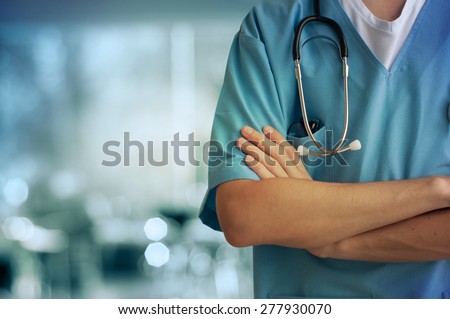 Healthcare And Medicine. Doctor holding stethoscope