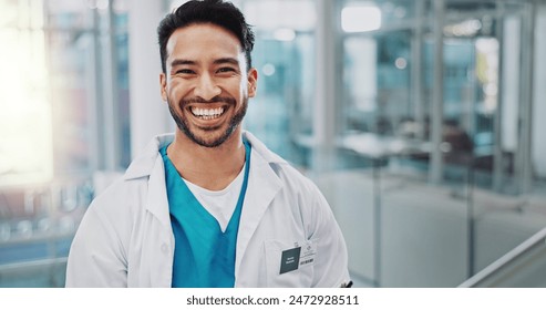 Healthcare, portrait and happy man doctor at hospital for medical, consulting and health, advice or treatment. Smile, face and friendly male surgeon at clinic with career pride, service or confidence - Powered by Shutterstock