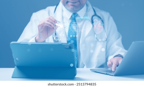 A healthcare professional analyzes patient data using advanced digital tools, demonstrating the integration of technology in modern medicine for improved diagnostics and patient care. home care - Powered by Shutterstock