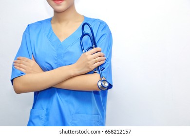 Healthcare Providers Show Stethoscope On White Background