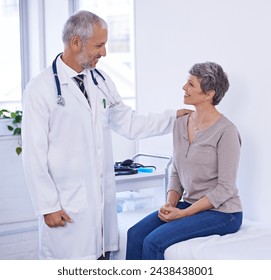 Healthcare, support and senior woman with doctor in a consultation room for examination, results or help. Hospital, face and elderly patient consulting health expert for medical, diagnosis and advice - Powered by Shutterstock