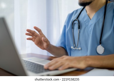 Healthcare Technology Concept, Doctor Online Computer Conversation With Patient At Home Healthcare Technology, Healthcare Technology  Treatment