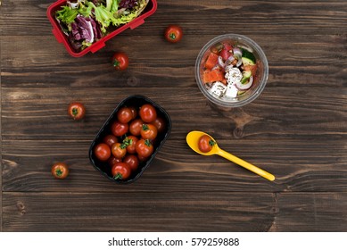 Health-giving Salad Going In Plastic Bowl