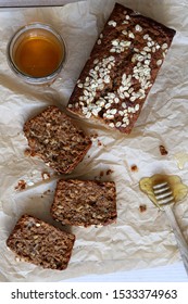 Healthy Apple And Honey Loaf Cake With Oats And Cinnamon. Rosh Hashanah Dessert Cake