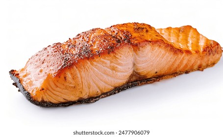 Healthy baked fish salmon steaks on isolated white background with copy space.  can be served with assorted veggies or vegetables with lime or lemon wedges.  healthy eating diet - Powered by Shutterstock