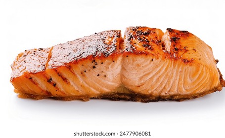 Healthy baked fish salmon steaks on isolated white background with copy space.  can be served with assorted veggies or vegetables with lime or lemon wedges.  healthy eating diet - Powered by Shutterstock