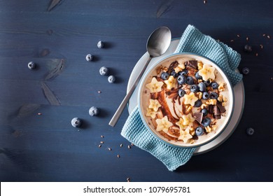 Healthy Banana Smoothie Bowl With Blueberry Chocolate Walnuts