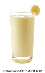 Healthy Banana Smoothie In A Glass Isolated On White