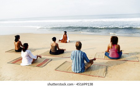 Healthy Beach Yoga Class Concept