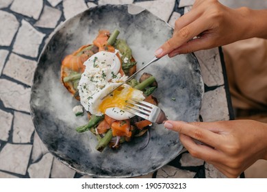 Healthy And Beautiful Avocado Toast With Salmon And Greens