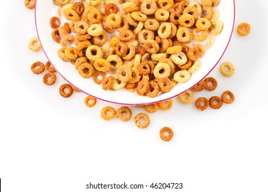 Healthy Breakfast With Cereal And Milk In A Bowl On A White Background