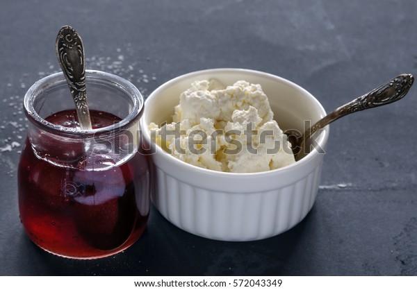 Healthy Breakfast Cottage Cheese Plate Jam Stock Photo Edit Now