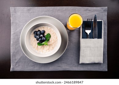 healthy breakfast oatmeal porridge with fresh berries. Porridge Bowl With Fresh Summer Berries In Bowl. Clean Eating Dieting Concept. Oatmeal With Berries