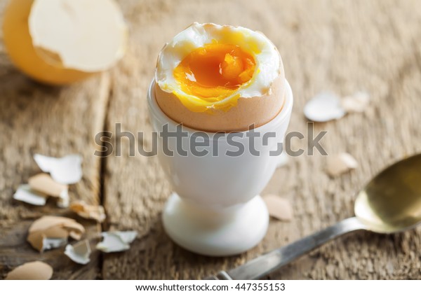 Healthy breakfast with perfect soft boiled egg.\
Delicious homemade\
food.