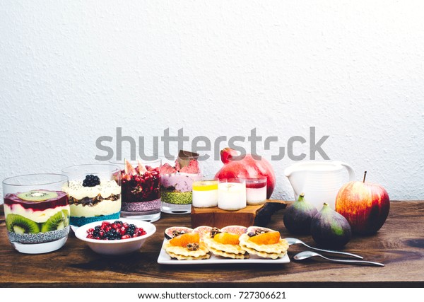 Healthy Breakfast Set On Rustic Wooden Stock Photo Edit Now 727306621