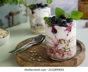 Healthy Breakfast Or Snack With Chia Seeds, Oatmeal And Berries