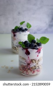 Healthy Breakfast Or Snack With Chia Seeds, Oatmeal And Berries