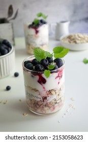 Healthy Breakfast Or Snack With Chia Seeds, Oatmeal And Berries