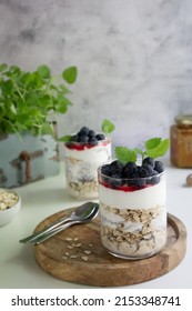 Healthy Breakfast Or Snack With Chia Seeds, Oatmeal And Berries