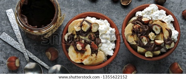 Healthy Breakfast Snack Cottage Cheese Banana Stock Photo Edit