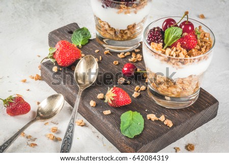 Similar – Chia-Joghurt mit Himbeeren im Glas auf Holz