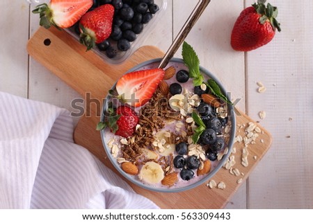 Healthy Breakfast
Yogurt with oats, nuts and berries