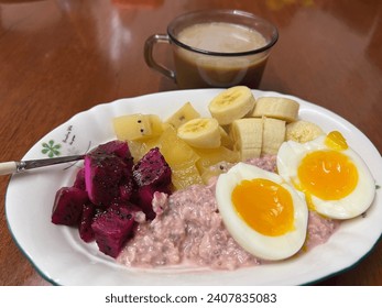 Healthy breakfast,morning coffee,sarapan,kopi pagi 早餐 咖啡 雞蛋水果