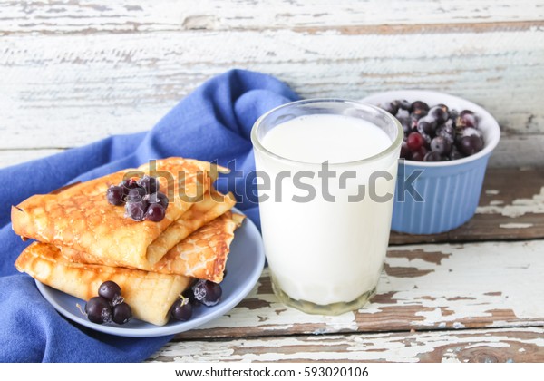 Healthy Breakfastoatmeal Pancakes Cottage Cheese Milk Stock Photo