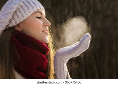 Healthy Breath. Cold Weather Portrait