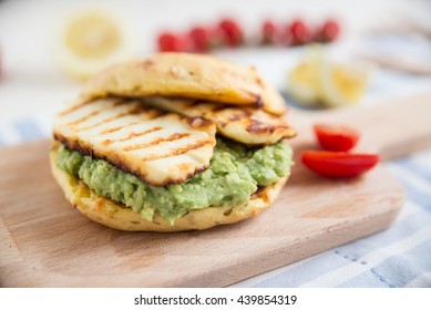 Healthy Burger With Halloumi Cheese And Avocado