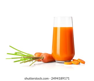 Healthy carrot juice in glass and fresh vegetables isolated on white - Powered by Shutterstock