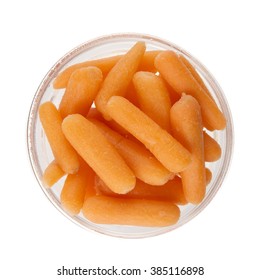 Healthy Carrot Stick Snacks In Bowl Isolated On A White Background.