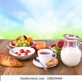 Healthy cereals breakfast with nature blur background - Powered by Shutterstock