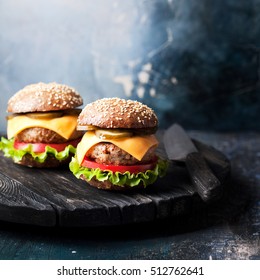 Healthy Cheeseburger With Whole Wheat Bun, Selective Focus