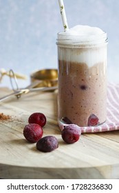     Healthy Cherry Chocolate Smoothie In Glass                           