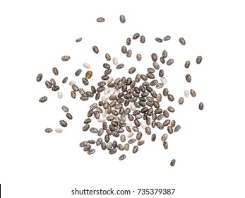 Healthy Chia Seeds Spread Out And Isolated On White Background Seen From Above
