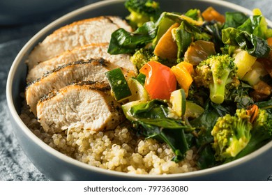 Healthy Chicken And Quinoa Bowl With Roasted Veggies