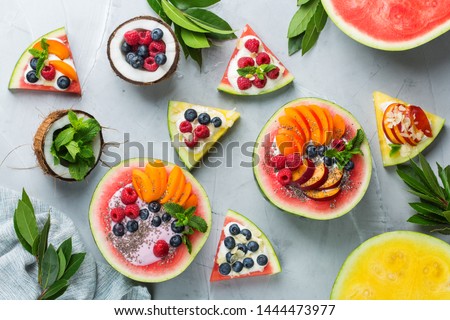 Similar – Foto Bild Wassermelonenschale gefüllt mit Obst