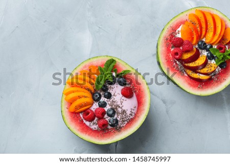 Similar – Foto Bild Wassermelonenschale gefüllt mit Obst